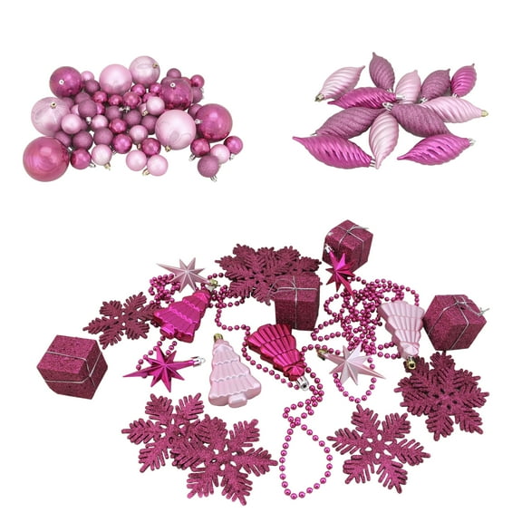 125-Piece Club Pack of Shatterproof Bubblegum Pink Christmas Ornaments