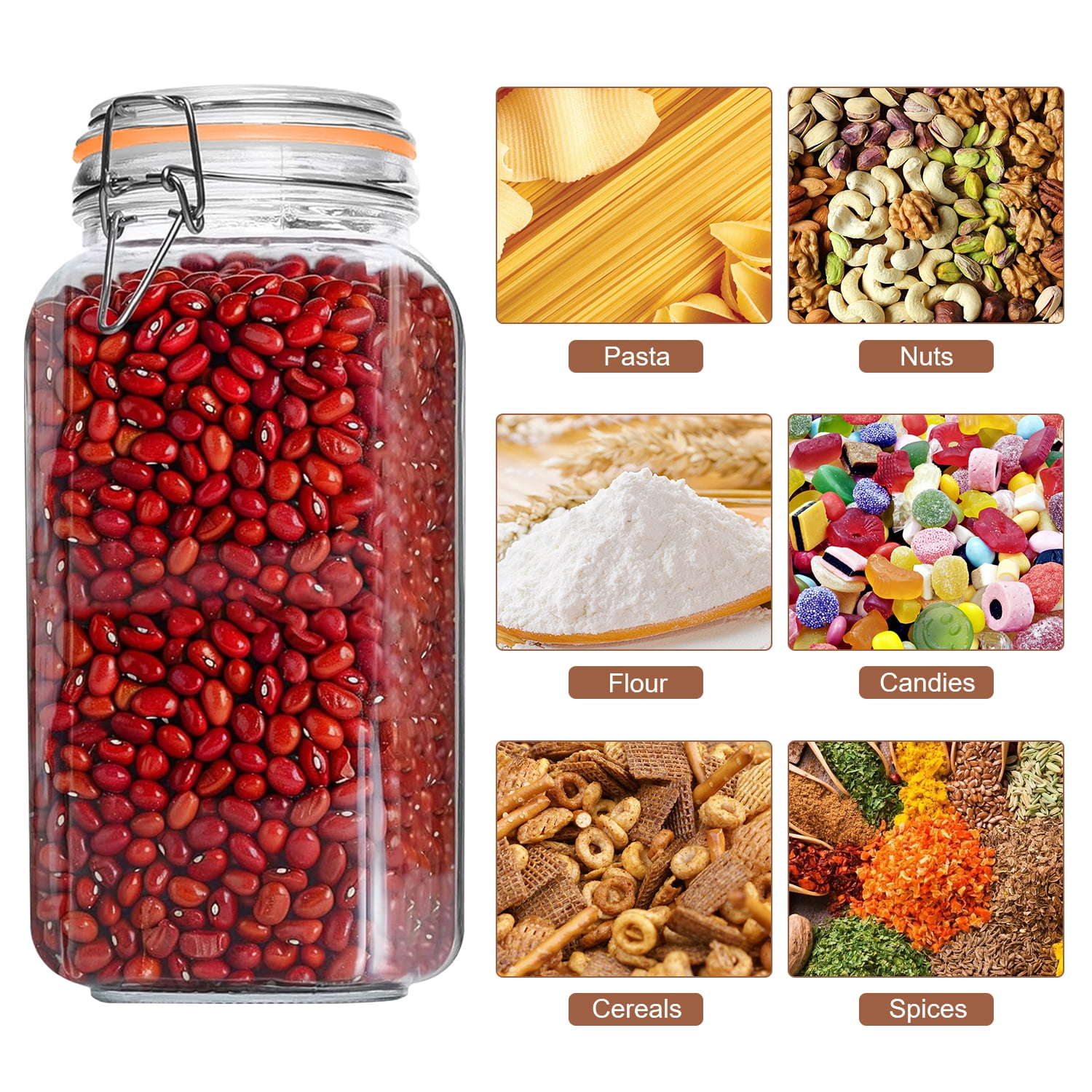 78oz Glass Jars with Airtight Lid : FOUKUS 3 Pack Large Food Storage Container with Labels, Clear Canister for Flour, Sugar, Pasta, Coffee, Cereals, Beans