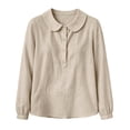 thumbnail image 4 of Shihyeh Womens Peter Pan Collar Pleated Blouse, Half Button Long Sleeve Solid Color Casual Babydoll Top for Women Daily Office Wear, 4 of 4