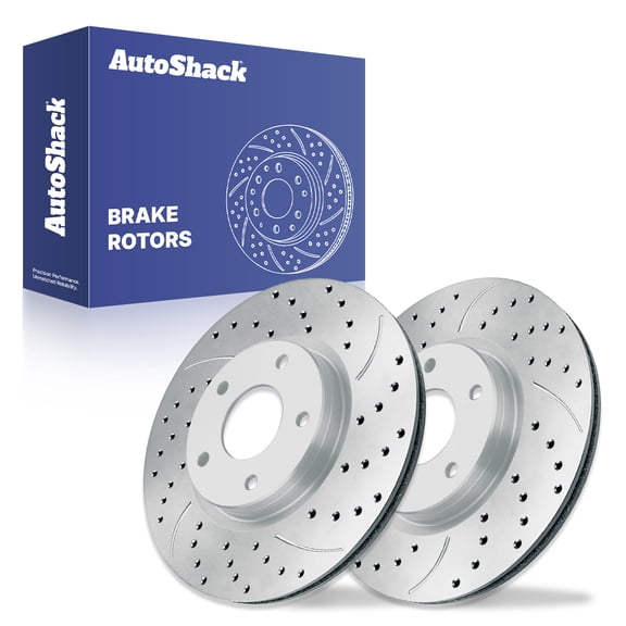 AutoShack Front Brake Rotors for Nissan, Sentra 2013-2019, FWD L4 1.8L - Coated Drilled & Slotted - Silver Matte Finish - TurboGuard - 11.01" (279.6 mm), 5-Lug