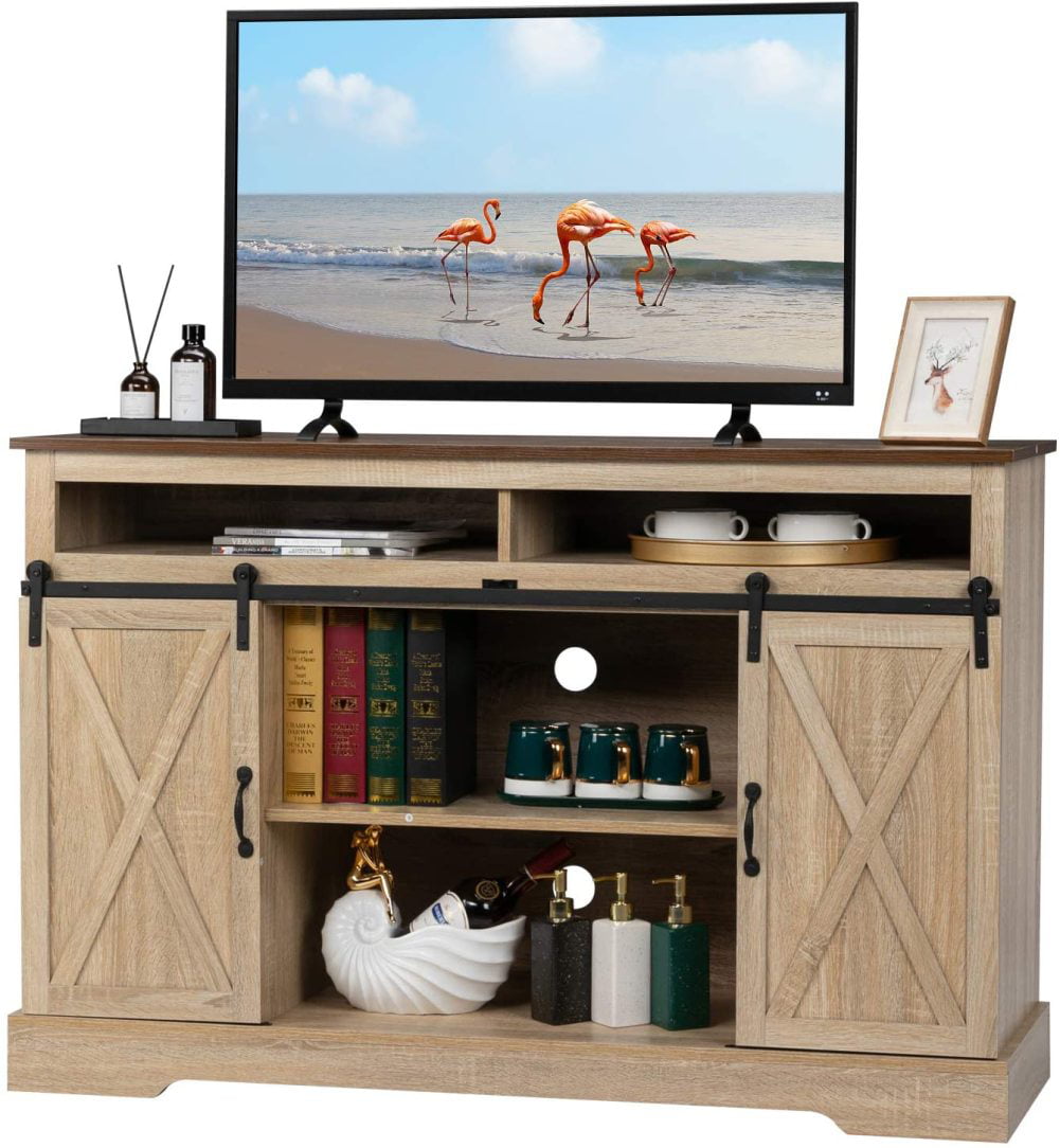 TV Stand Flat Screens 55" Wood Storage Media Console Table Entertainment Center 