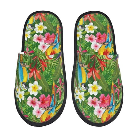 

Slippers for Women Tropical Colorful Parrot Plant Womens Slippers Fuzzy Winter House Shoes Soft Anti-Skid Slippers Indoor and Outdoor