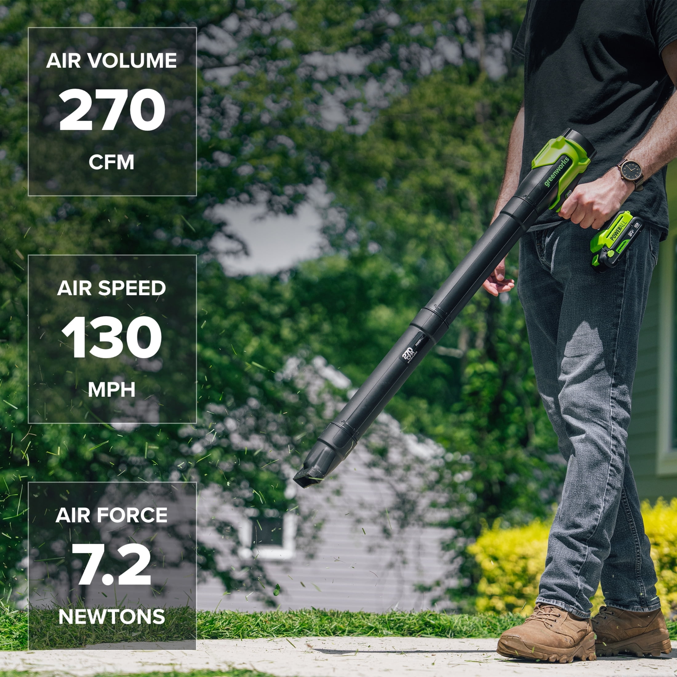 Greenworks PowerAll 24V, Brushless 270CFM Blower, 3Ah Battery, 65W Charger and Cable, BL1032HA1