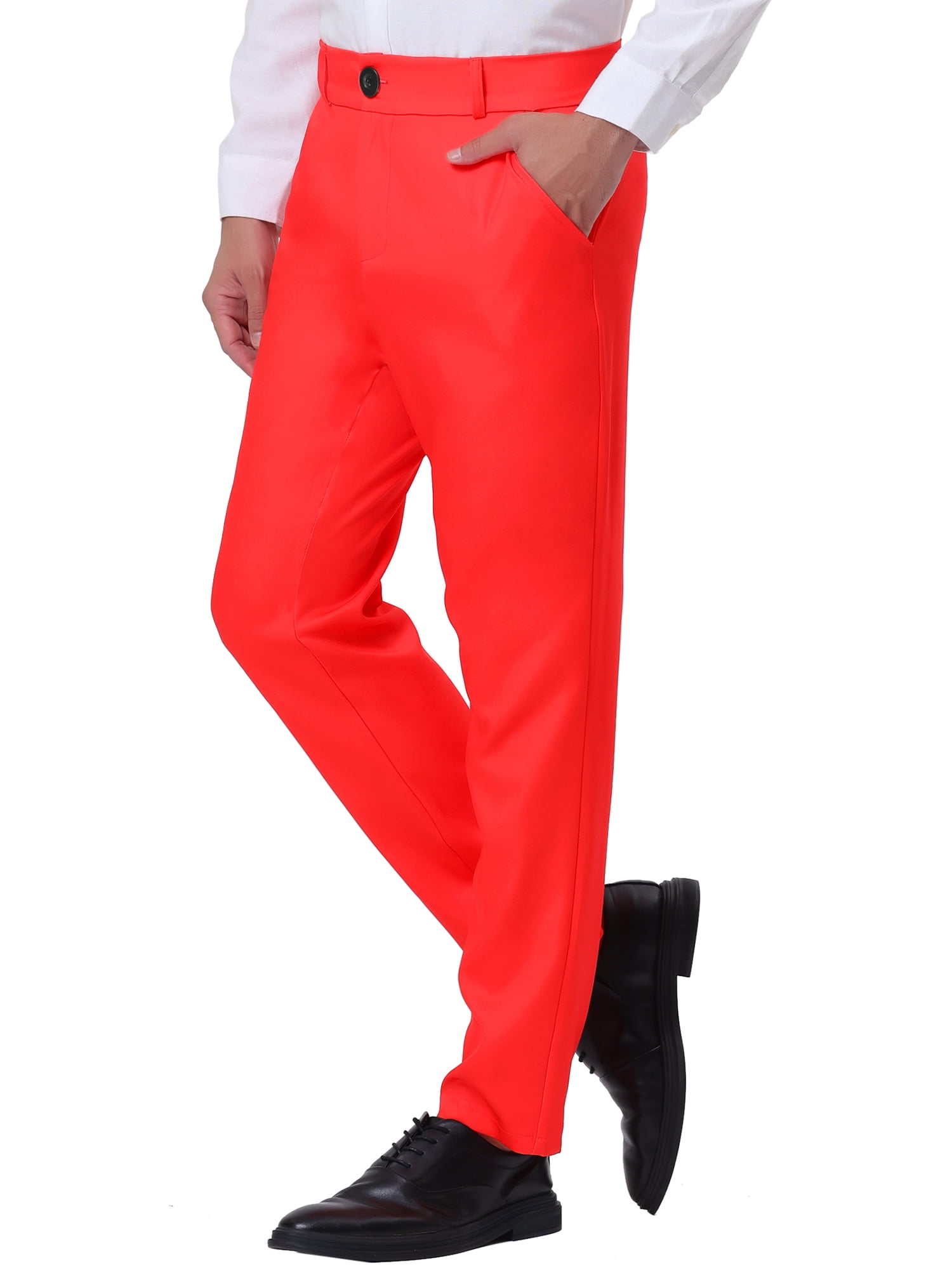 bright red dress pants Men's Dress Pants Trousers Flat Front Slacks RED CONCITOR