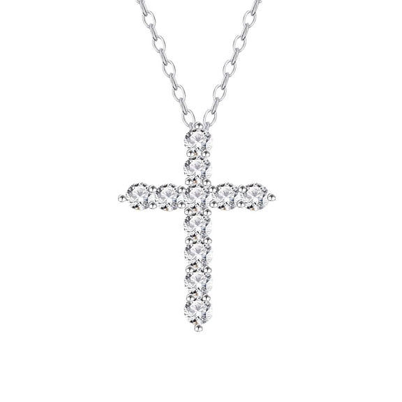 Apaison 3 mm 0.1 Carat Full Moissanite Cross Pendant Necklace for Women Man 925 Sterling Sliver Chain