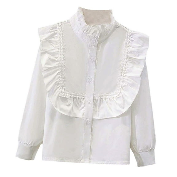 uikmnh Tops for Teens Elegant Long Sleeve Party Blouse for Girls Ruffled Button Down School Shirt and Casual Top Size:5-6 Years