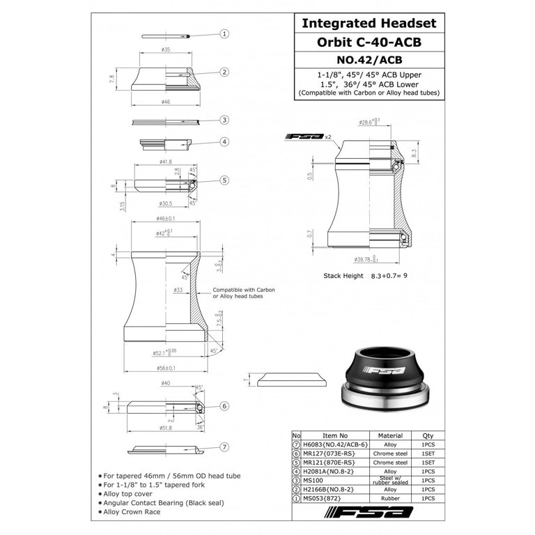FSA Integrated Headset ORBIT C-40 1-1/8 - 1.5 Tapered, Red #XTE1633(未使用品) FSA Integrated Headset ORBIT C-40 1-1/8