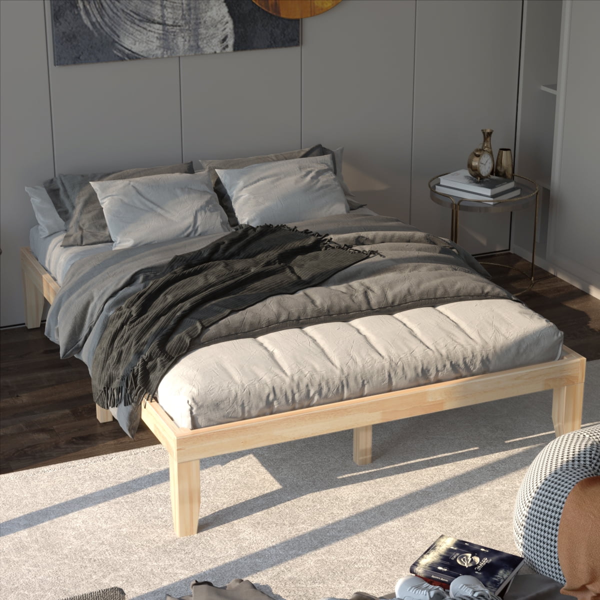 Costway Queen Size 14'' Wooden Bed Frame Mattress Platform Wood Slats Support Natural