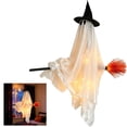 thumbnail image 2 of Hanging Ghost Decor,Hanging Ghost Halloween Decorations Outdoor,Light-Up Flying Ghost on Broomstick with Witch Hat,Witch Broom,Spooky Cute Outdoor Halloween Decorations for Front Porch Yard Tree, 2 of 4