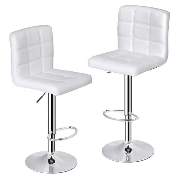 ZenSports Set of 2 Height Adjustable Swivel Bar Stool PU Leather Kitchen Counter Stool W/Back, White