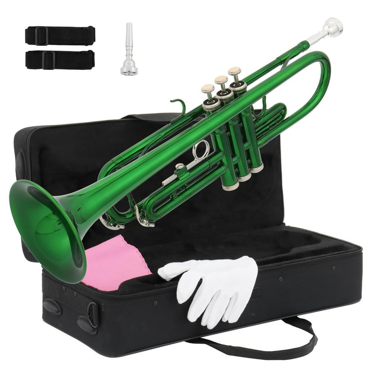 UBesGoo School B Flat Trumpet Kit with Case Gloves Accessories, Green