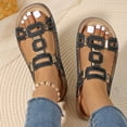 thumbnail image 3 of Rokment Women's Platform Wedge Walking Sandals Beach Summer Fashion Geometric Leather Cork Footbed Comfortable Slip on Dress Slides Casual Shoes Black Size 8, 3 of 8