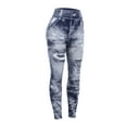 thumbnail image 4 of Women High Waist Imitation Distressed Denim Jeans Leggings Slim Elastic Yoga Pencil Pants Tigth Pants Dark Grey/Red/Blue, 4 of 7