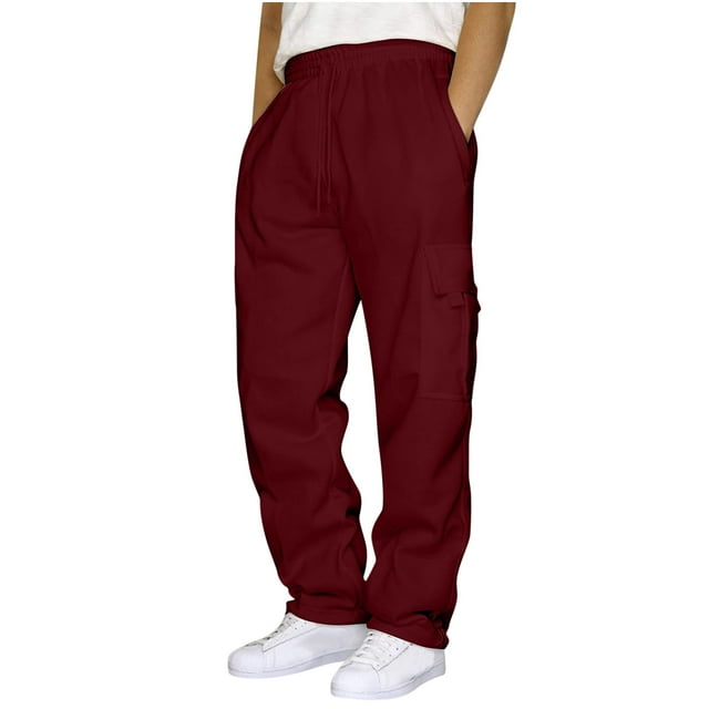 Styesk Men's Pants Men's Rope Loosening Waist Color Pocket Trousers Loose Sports Trousers