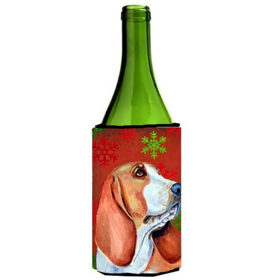 Basset Hound Snowflakes Holiday Christmas Wine bottle sleeve Hugger