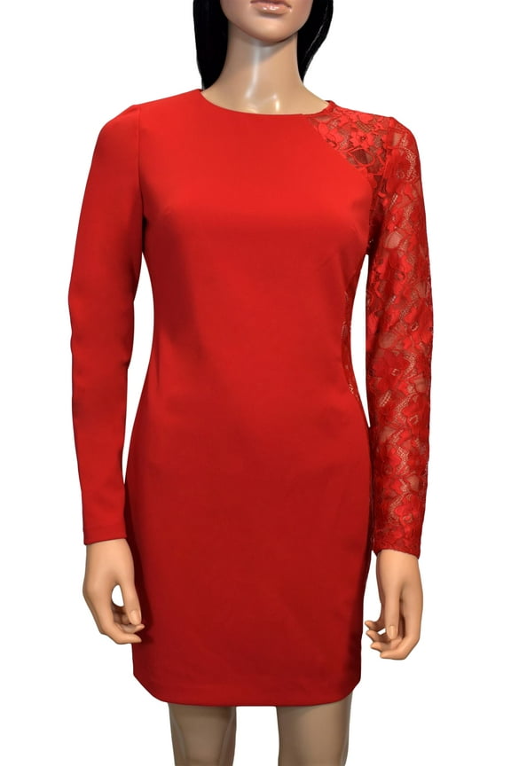Red Lace Detailed Sheath Dress (2)
