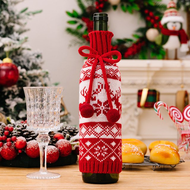 Hot6sl Ofertas de La Semana Funda para Botella de Vino Tinto Navideña, Decoración para Mesa de Restaurante, Funda Tejida para Botella de Champán, Decoración Navideña