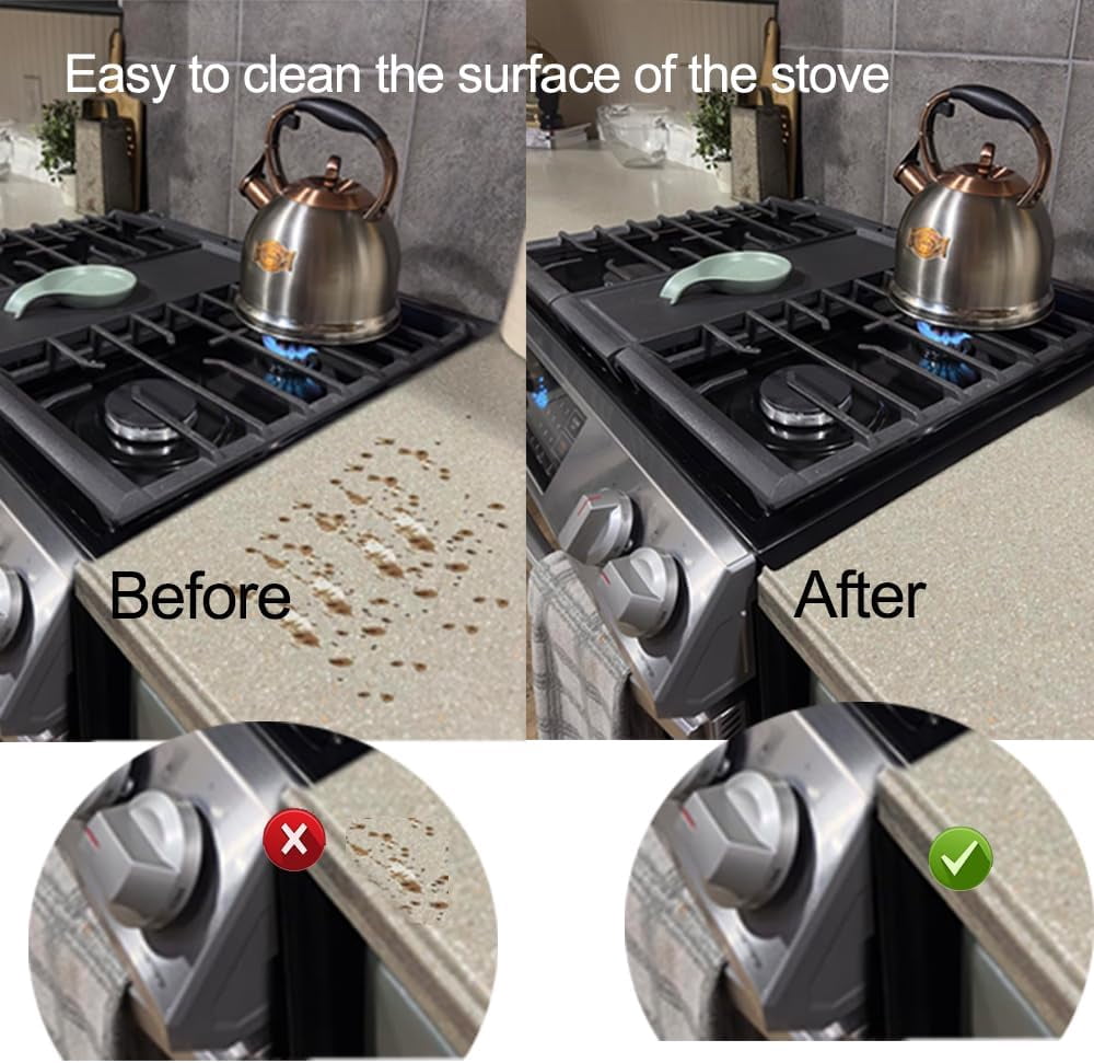 Retractable Black Stove Gap Covers (2 Pack) - Stainless Steel Gap Filler for Stove and Countertop, Heat Resistant Oven Side Guards, Adjustable Length 13.8" to 27.6", Easy to Clean