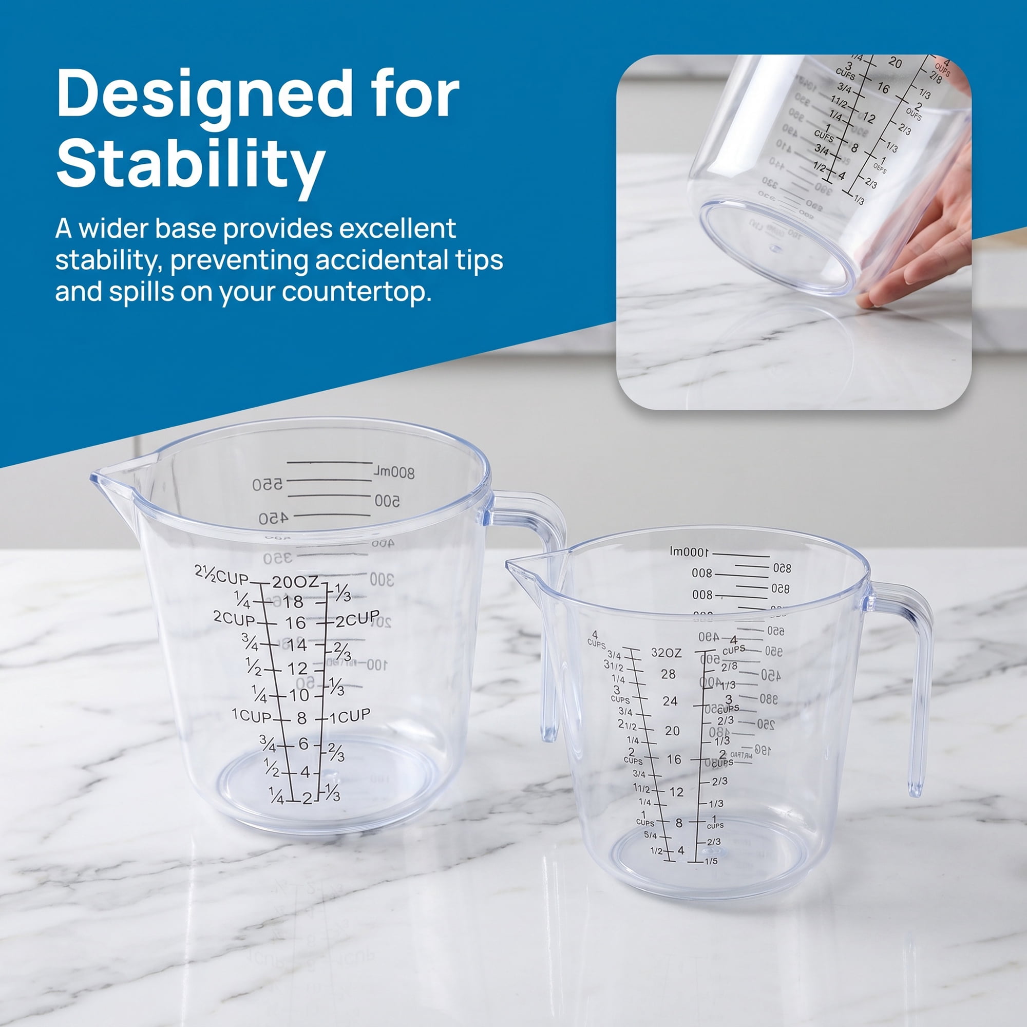 Unique Bargains 2Pcs PS Material Measuring Cup for Measuring Oil Water Clear 600ml/1000ml