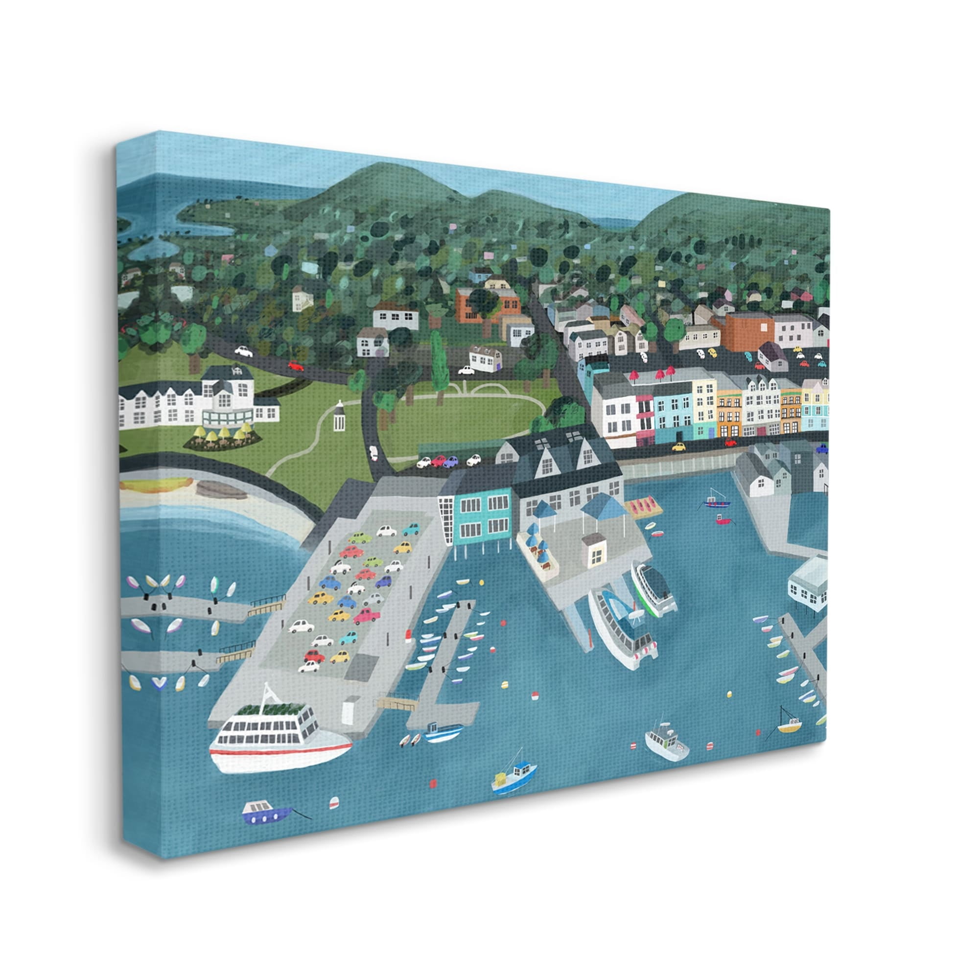 Stupell Industries Bar Harbor Port Town View Landscape Painting Gallery Wrapped Canvas Print Wall Art