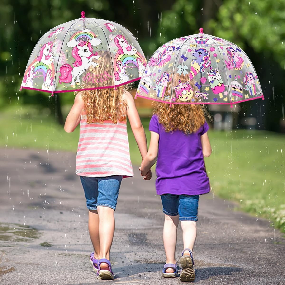 MGH 2 PCS Kids Clear Umbrellas for Rain Dome Bubble Umbrella Windproof for Toddler Boys Girls
