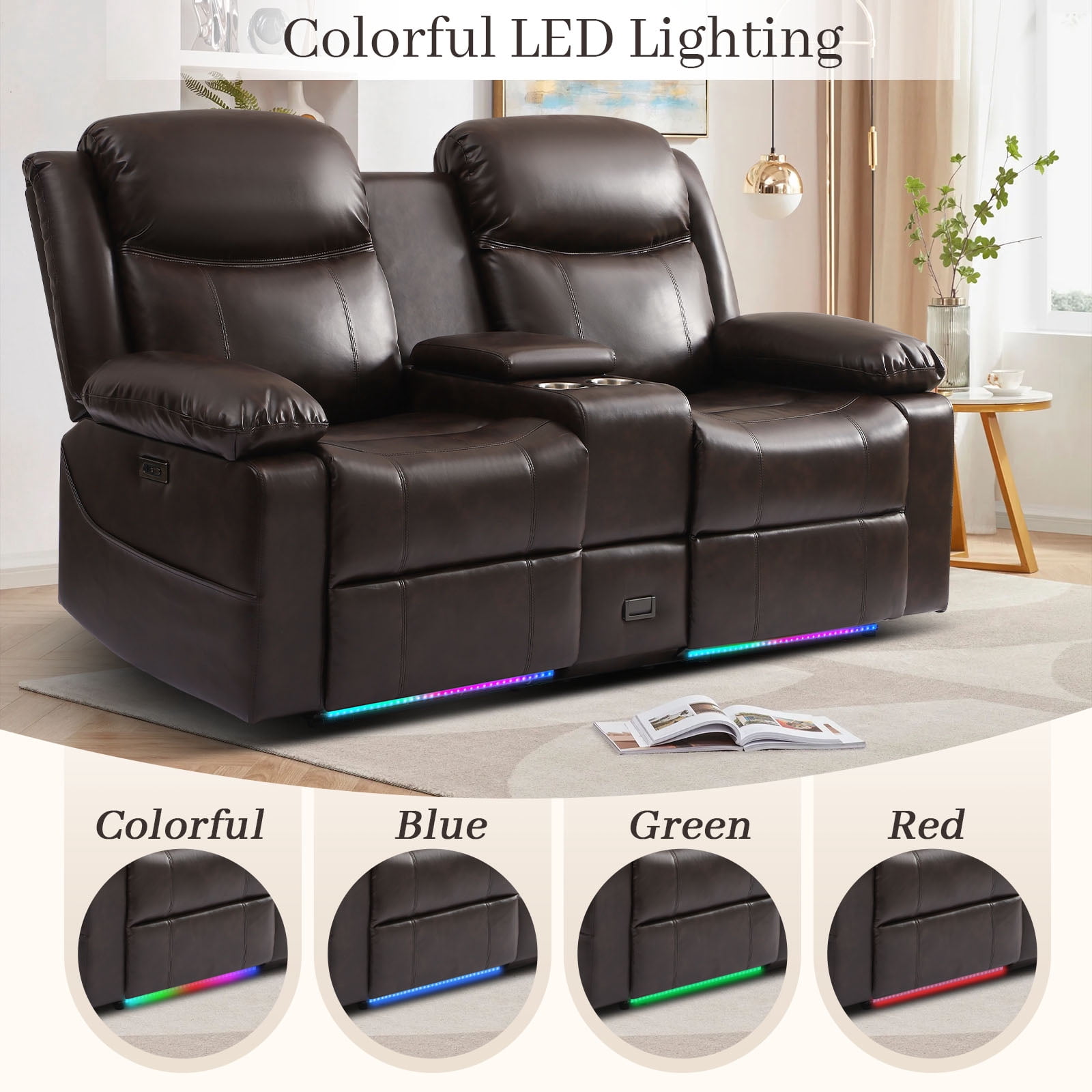 PYOIER Reclining Loveseat Sofa With Massage & Heating, Black