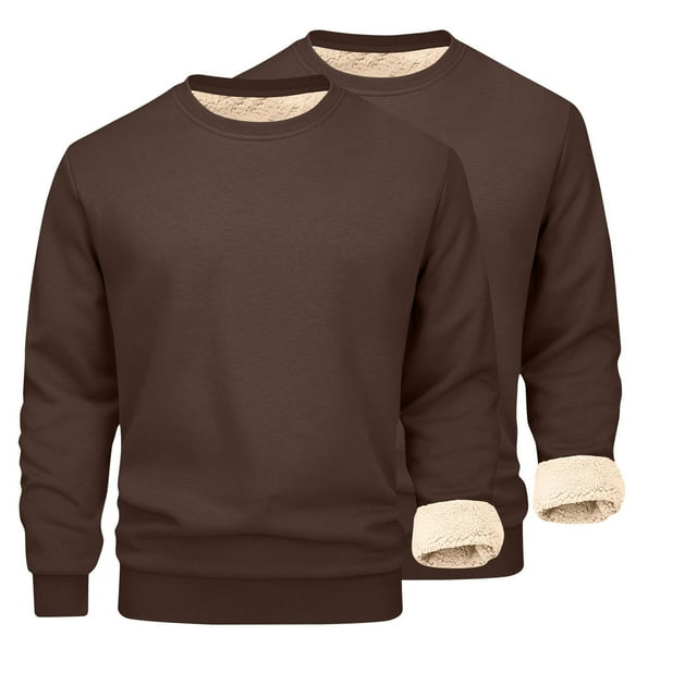 Lovzfmll Men's 2-Pack Solid Color Base Layer Set, Thickened Long Sleeve Crewneck Tops for Warmth and Layering Coffee, XL