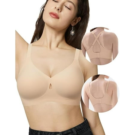 omen Push Up Wireless Bras - Seamless Support Comfortable Soft Everyday Bra Full Coverage V Neck Bralettes(M36