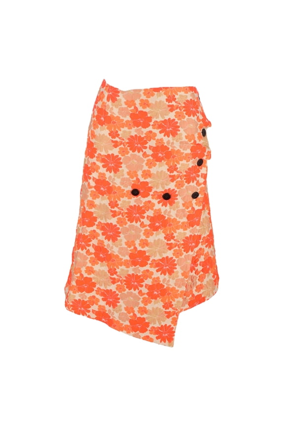 Pre-Owned Jil Sander Floral-Jacquard Midi Wrap Skirt in Orange Polyester