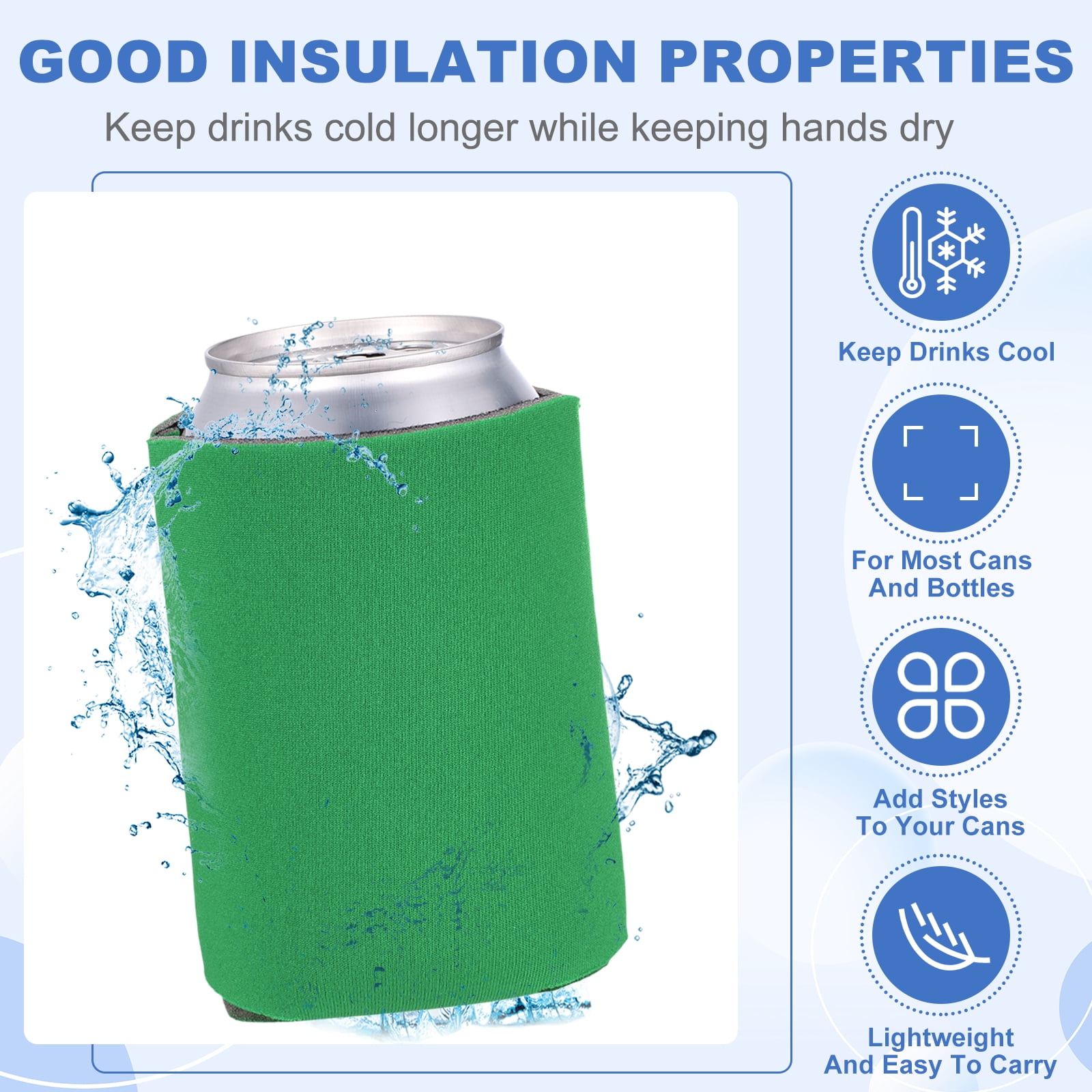 Uxcell 20Pcs Beer Can Coolers Covers, Neoprene Blank Drink Cooler Sleeves Collapsible Insulated Reusable Soda Cover for 10oz Bottles Seltzer DIY Weddings Beach Picnic Party, Green