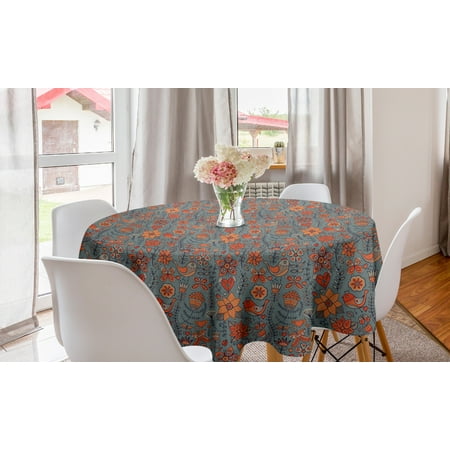 

Nature Round Tablecloth Doodle Art of Birds Blossoming Branches Leafy Stems and Hearts Summer Garden Theme Circle Table Cloth Cover for Dining Room Kitchen Decor 60 Multicolor by Ambesonne