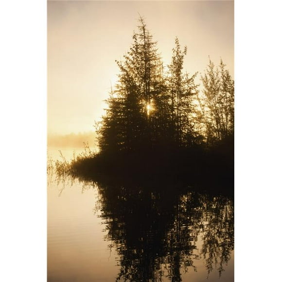 Sunset View of Trees Reflected in Chena Lake Delta Junction Interior Alaska Poster Print - 12 x 19 in.
