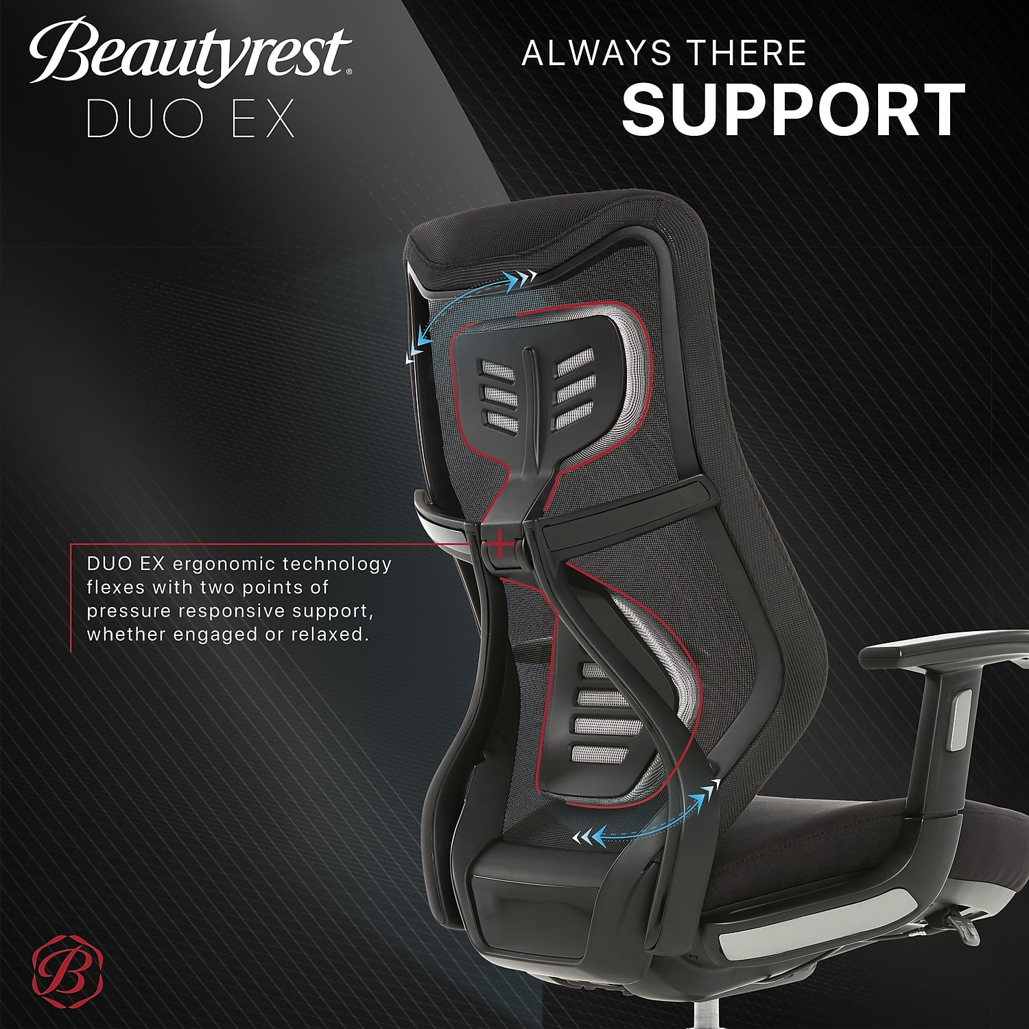 Zhejiang Hengyu Plastic Technology Co Ltd Beautyrest Duo-EX Mesh Seat Height Adjustment Swivel Desk Chair, Black/Gray