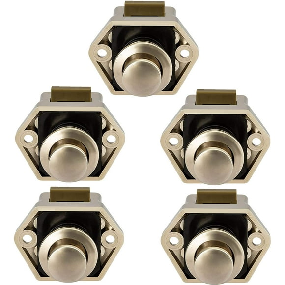 Push Button Latch Locks, Cabinet Door Handle Locks for Caravan Motorhomes RV RV Boat, Pack of 5, Nickel