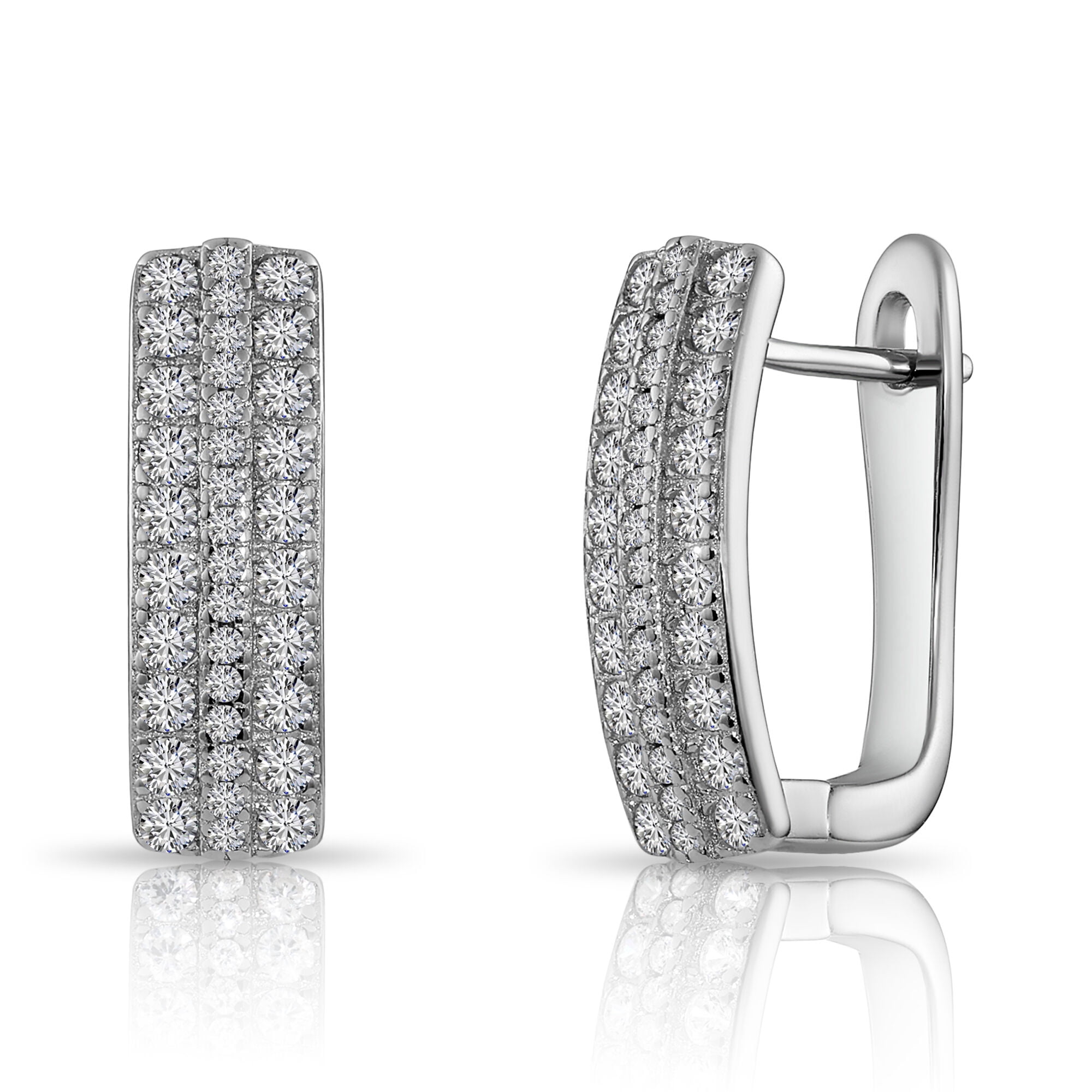 Tilo Jewelry Solid 925 Sterling Silver Pave U Oval Huggie Hoop Earrings with Cubic Zirconia CZ Stones | Everyday Statement Earrings for Women & Unisex