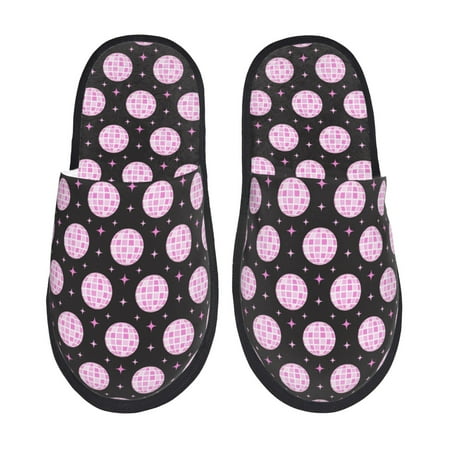 

Qekee Pink Groovy Disco Ball print Slippers for Women and Men Fluffy Cute Cozy House Slipper Funny Furry Bedroom Slippers for Women Indoor -Medium