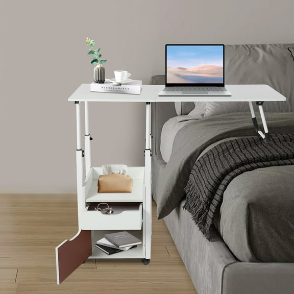 Overbed Table with Wheels, Movable Bedside Table, Height Adjustable Over Bed Desk  Used As A Nightstand, Laptop Table, Study Table