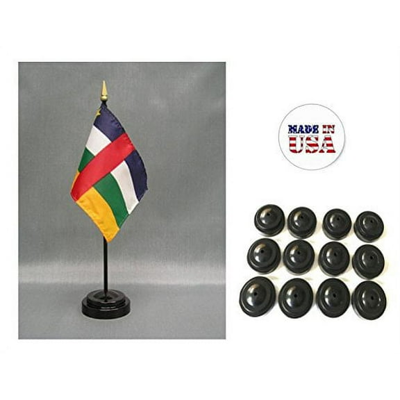 Box of 12 Central African Republic 4"x6" Miniature Desk & Table Flags Includes 12 Flag Stands & 12 Central African Small Mini Stick Flags