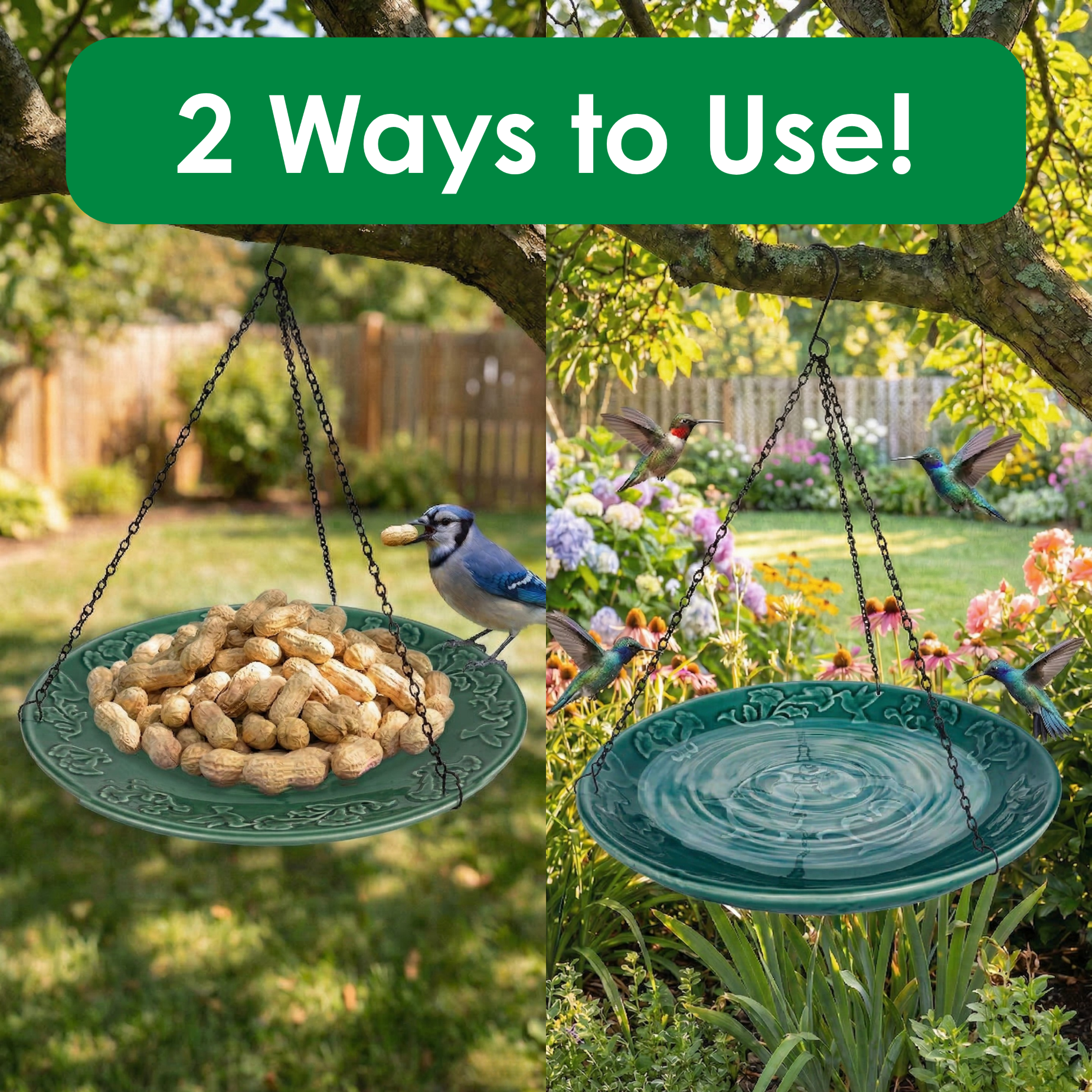 Backyard Essentials Bird Bath Hanging Birdbath Green Songbird for Bird Feeders