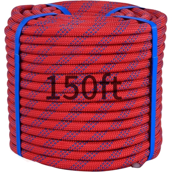 150Ft 1/2 Inch Heavy Duty Climbing Rope - for Tree Swing, Pulling, Outdoor & Gym Use (Red)