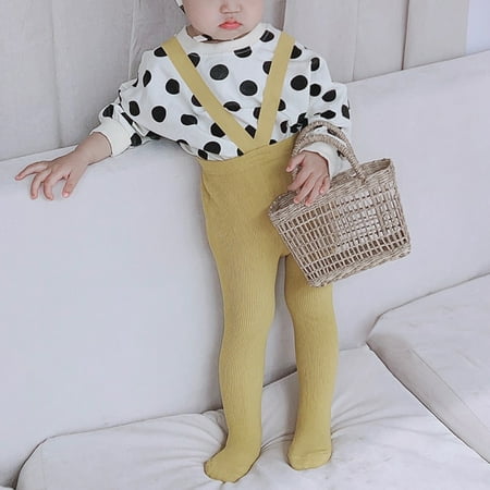 

Journey Baby Girls High Waist Tights Overall Toddler Cotton Footed Solid Leggings to Protect Belly for Fall winter(Yellow S)