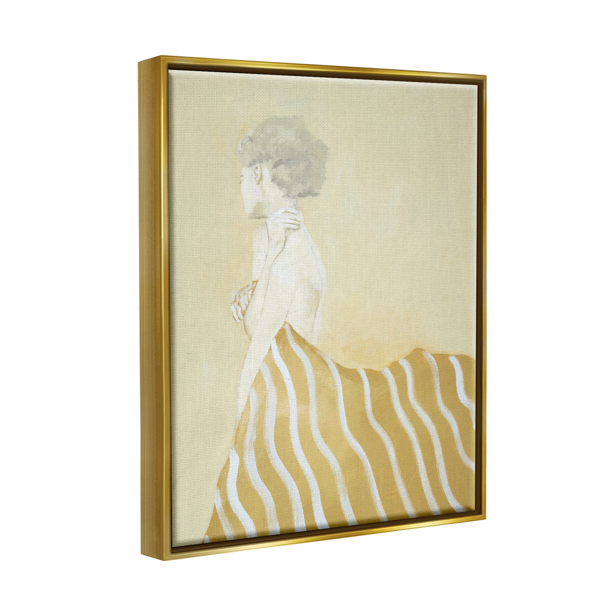 Stupell Industries Woman in Stripes Painting Beauty & Fashion Painting Gold Floater Framed Art Print Wall Art, 25 x 31