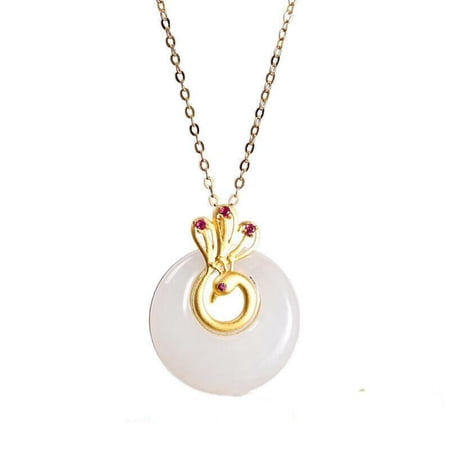 Natural Crystal Jewelry Jadeite White Jade Phoenix Necklace Pendant