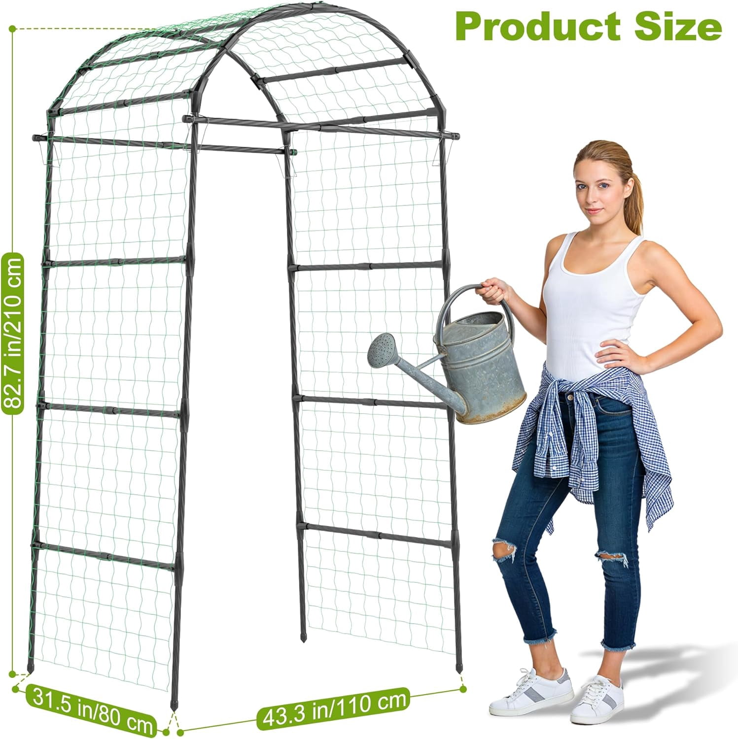Garden Arch Trellis for Climbing Plants Outdoor, Metal Plants Support Trellis for Climbing Vine Tomato Vegetable Flower Fruit, Cucumber Trellis for Raised Bed (32 x 83 Inch)