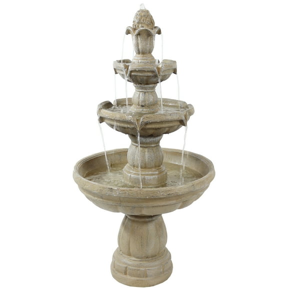 Sunnydaze Traditional Light Brown Fiberglass 3-Tier Outdoor Water Fountain