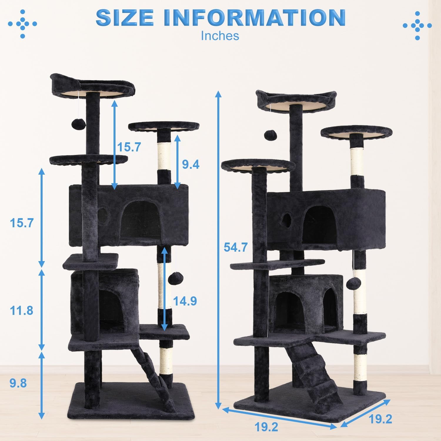 Bestpet 54 in Dark Gray Cat Tree Tower with Scratch Posts Condo and Toys for Active Cats
