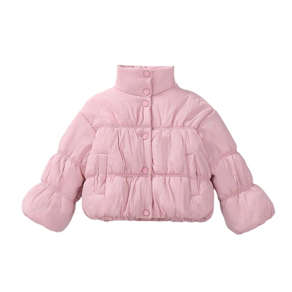 Jalioing Toddler Girls Puffer Jacket Winter Thermal Long Sleeve Stand Collar Puffy Coat Fashion Cute Outerwear with Pocket