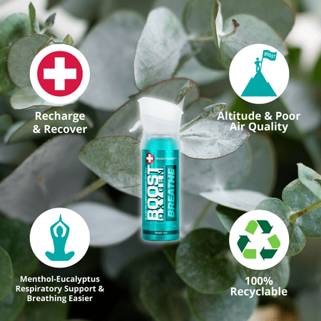 Boost Oxygen Supplemental Canned Oxygen BREATHE- Menthol-Eucalyptus Pocket-Size 3 Liter, 1 pack, Model 303