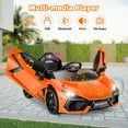 thumbnail image 5 of Funcid Kids Electric Ride On 12V Licensed Lamborghini Aventador Battery Powered Sports Car Toy with 3 Speeds Parent Remote Control, Sound System, LED Headlights & Hydraulic Doors, Orange, 5 of 8
