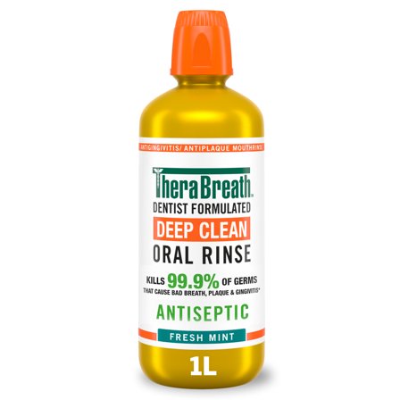 TheraBreath Deep Clean Mouthwash, Alcohol Free, Fresh Mint, 1 Liter